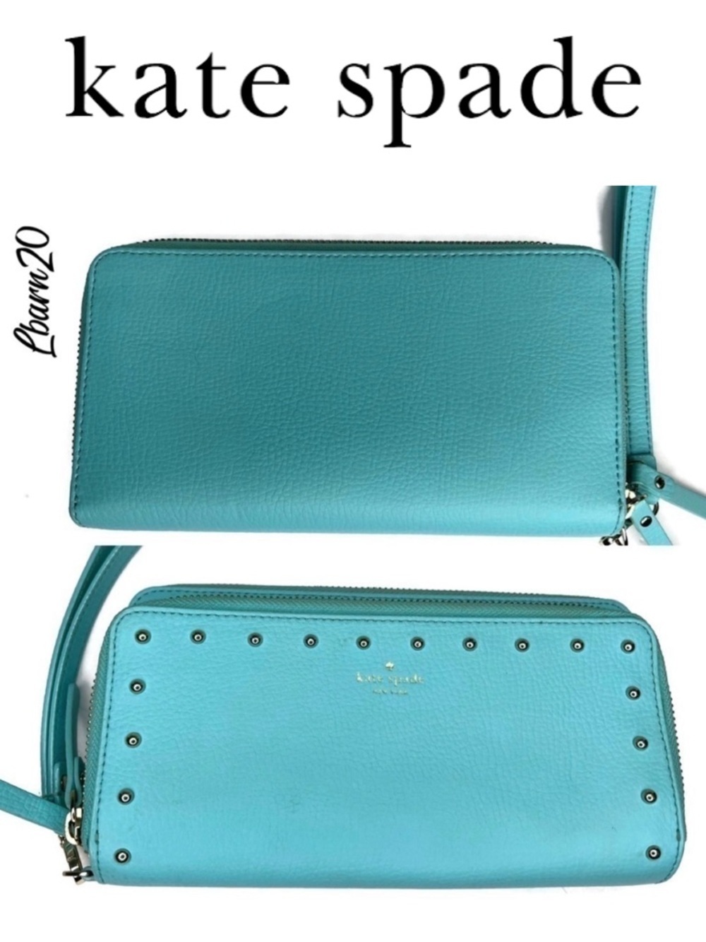 Kate Spade Atoll Tiffany Blue Studded Large Wallet With Coin Zippered Rare Color